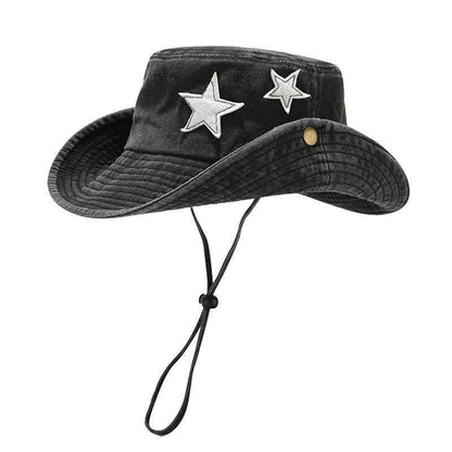 Women's Star Embroidered Washed Cotton Bucket Hat