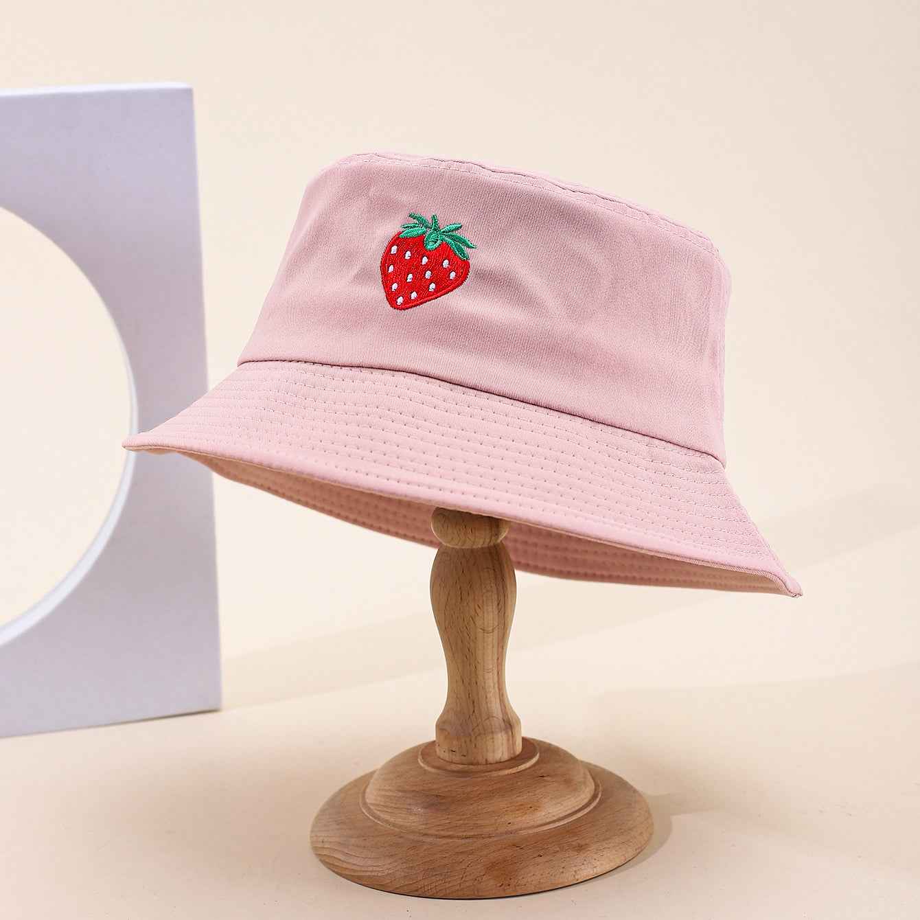 Women's Purple Strawberry Embroidered Casual Bucket Hat style view
