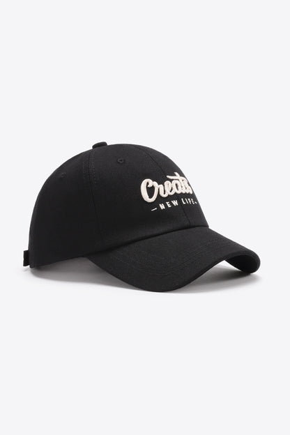 Deep red slogan cap folded brim detail
