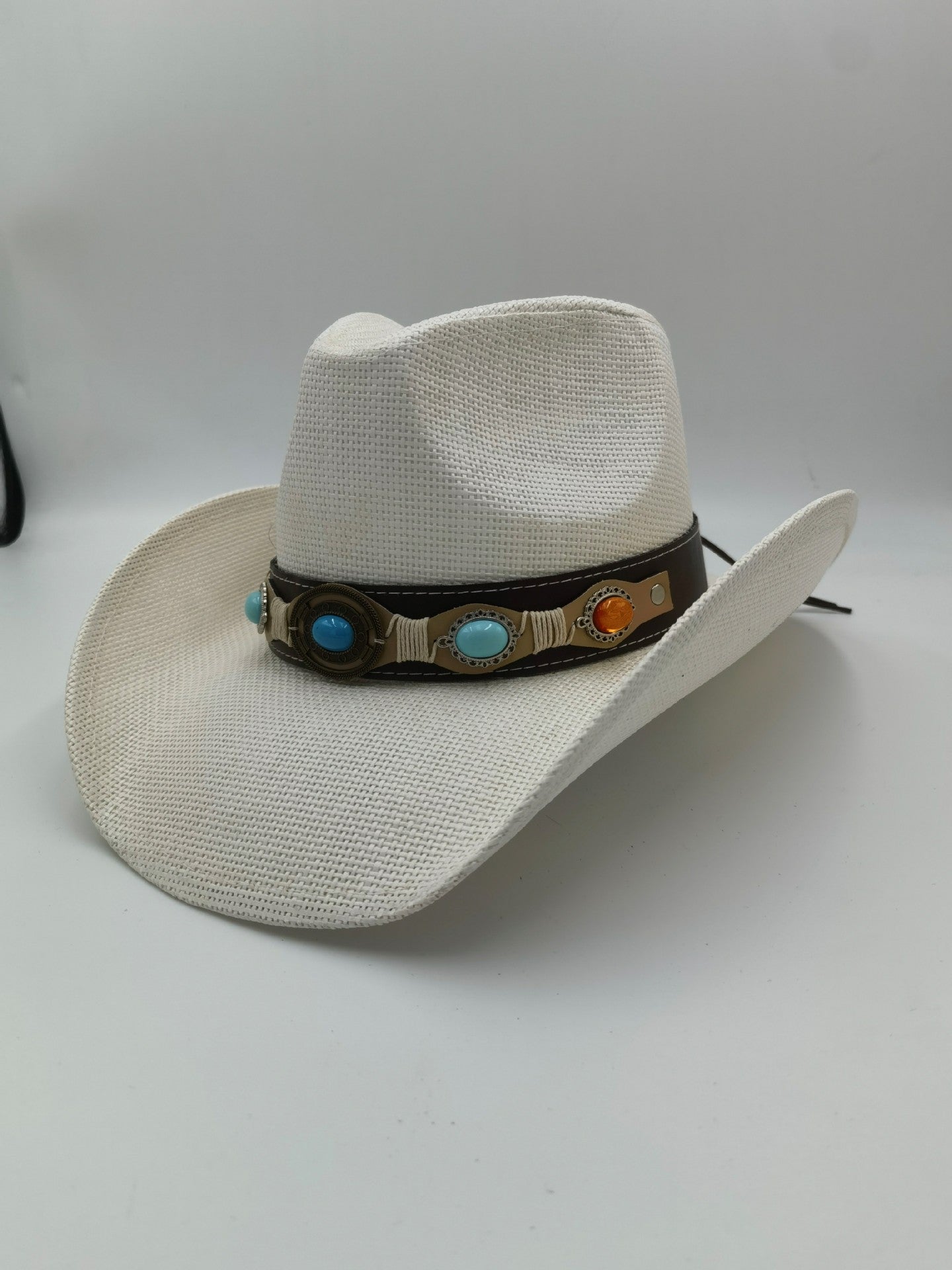 Unisex 12 Western Printed Straw Cowboy Hat full accessory view