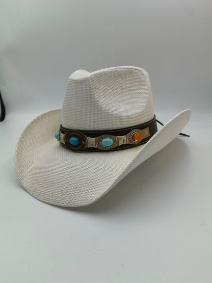 Unisex 12 Western Printed Straw Cowboy Hat full accessory view