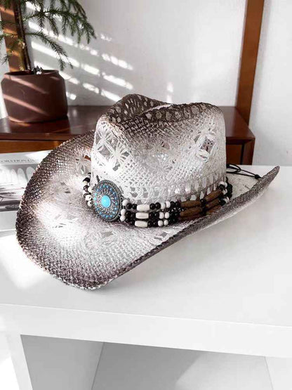 Unisex 01 Western Printed Straw Cowboy Hat front view