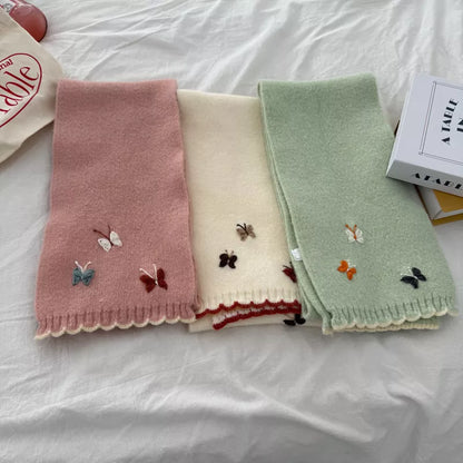 Unisex Butterfly Embroidered Scarf — pink and green scarves showing embroidered butterfly panels