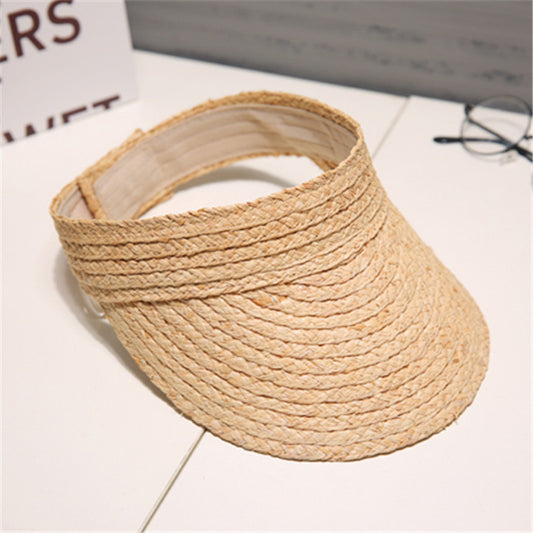 Ladies woven raffia straw sun visor hat - product photo 1