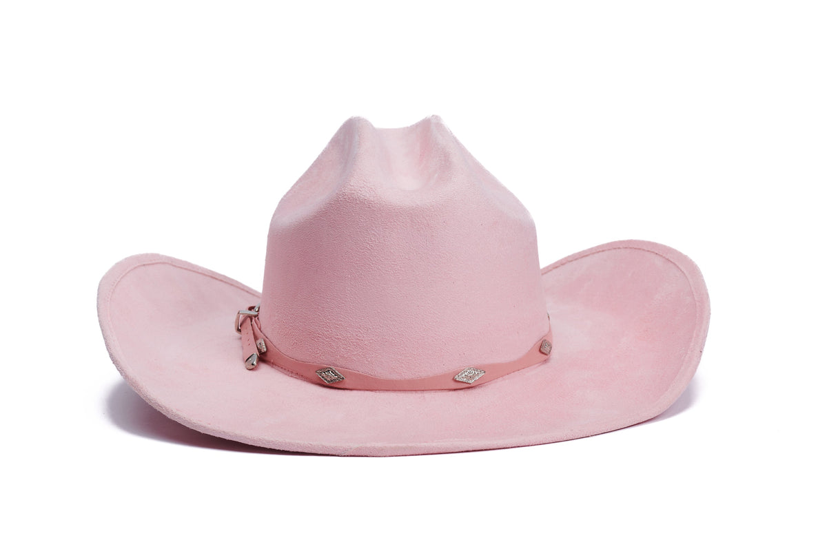 ASN Hats Dolly- Light Pink light pink cowboy hat, rear view showing the crown and trim