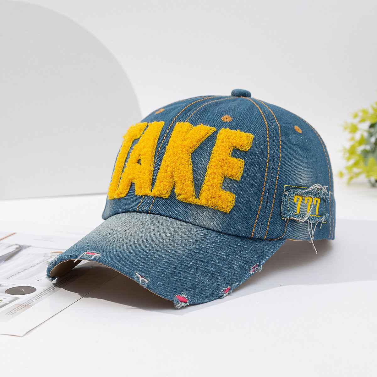 Unisex TAKE Chenille Embroidered Distressed Baseball Cap