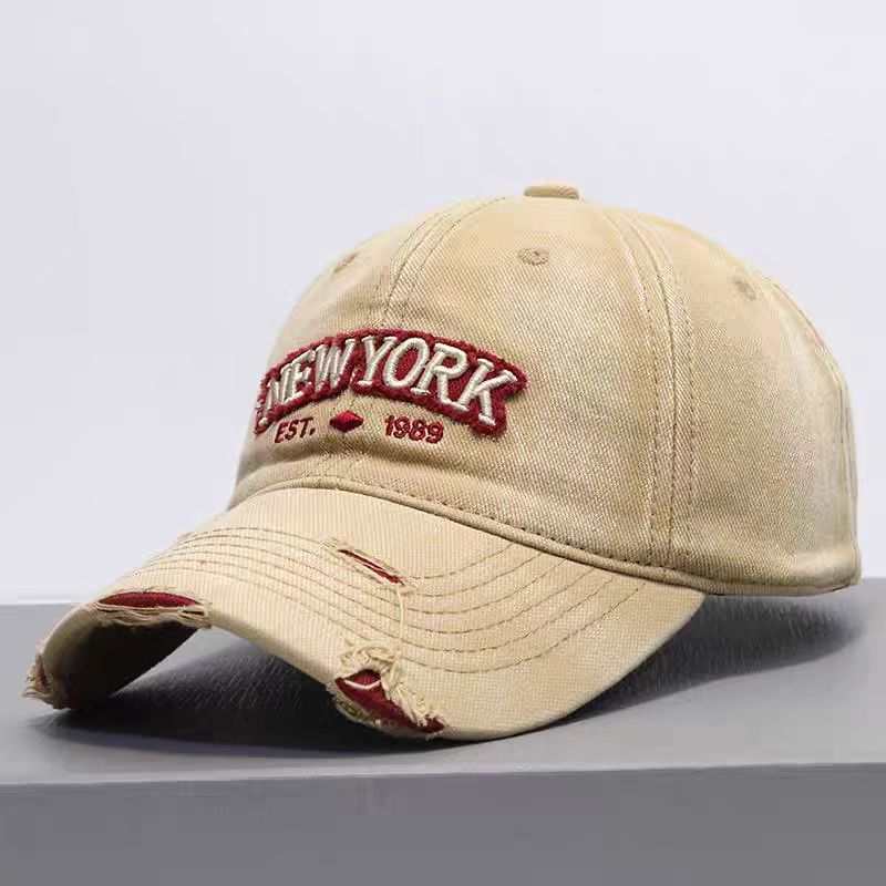 Unisex distressed denim baseball cap lifestyle angle