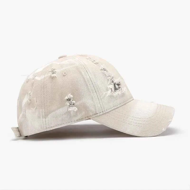 Black colorblock distressed baseball cap front