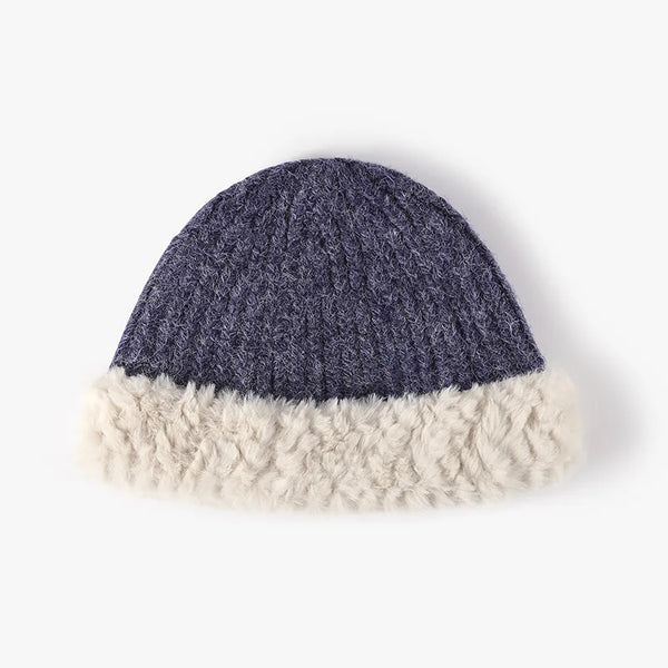 Unisex Faux Fur Trim Knit Beanie - Lime front view