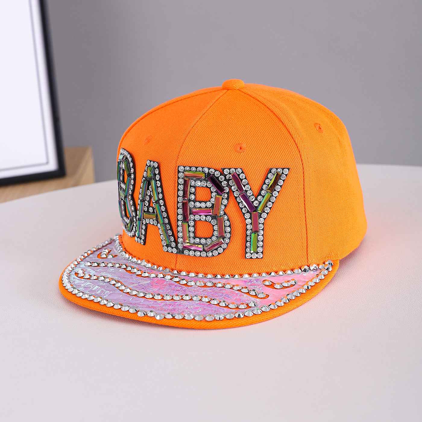 Unisex Rhinestone Baby Flat Brim Snapback Cap