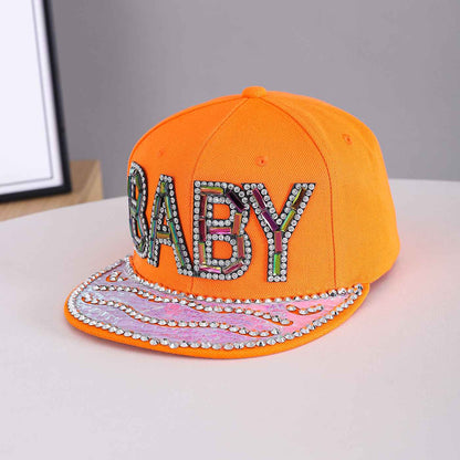 Unisex Rhinestone Baby Flat Brim Snapback Cap