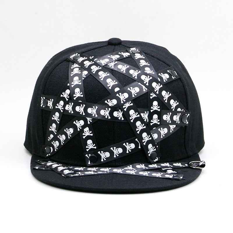 Colorful skull graphic snapback cap view