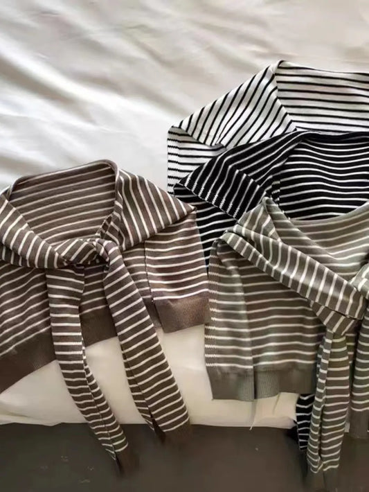 Unisex Striped Contrast Knit Wrap in Black - front view 1