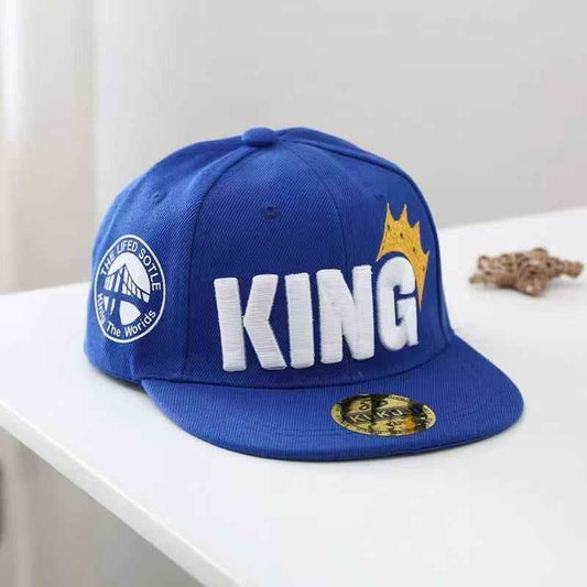 Kids Black Crown Embroidered Letter Flat Brim Snapback Cap front view