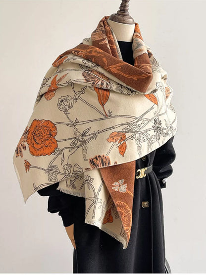 Women's Floral Print Reversible Scarf in Blue - front view 7