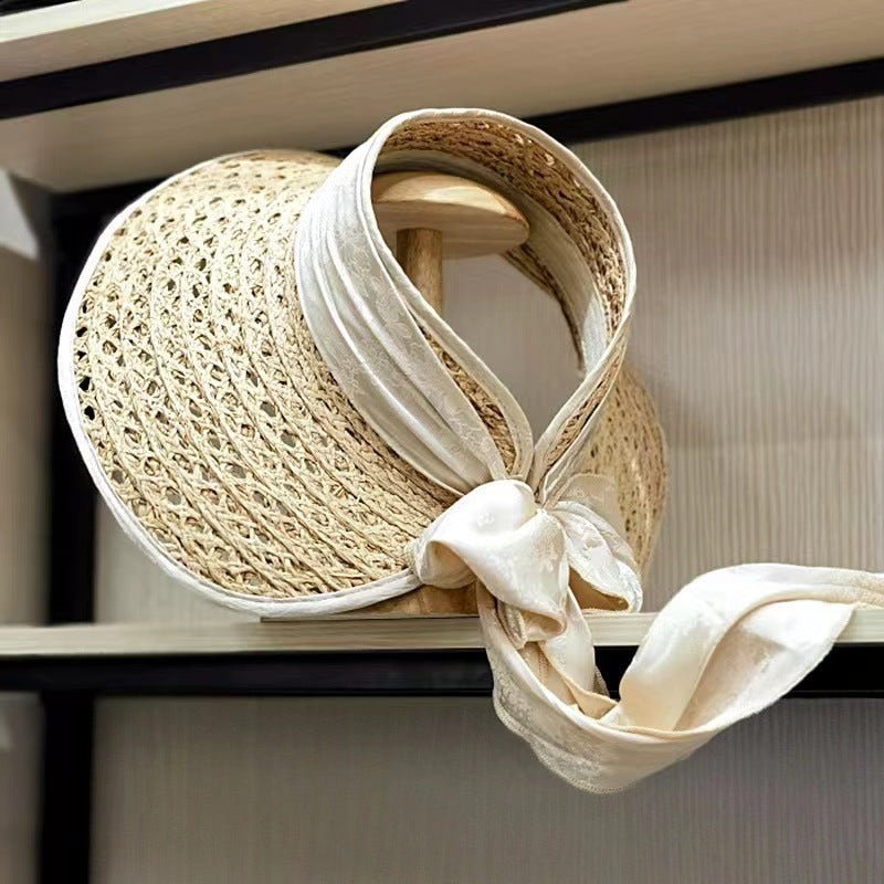 Womens wide brim straw sun visor hat - product photo 8