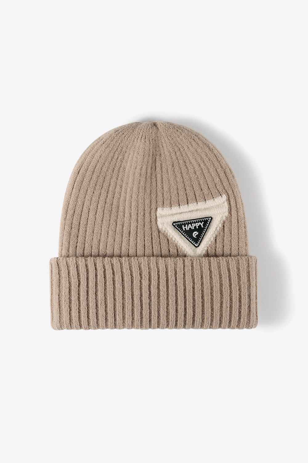 Khaki HAPPY contrast beanie front knit view