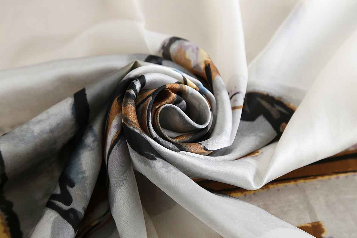Women's White Elegant Abstract Print Satin Scarf side angle