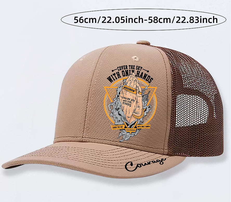 Adjustable graphic mesh cap rear closure detail