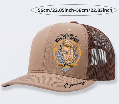 Adjustable graphic mesh cap rear closure detail