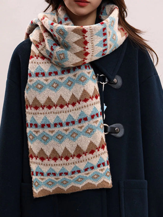 Unisex Vintage Geometric Knitted Scarf in Style B - styled detail 2