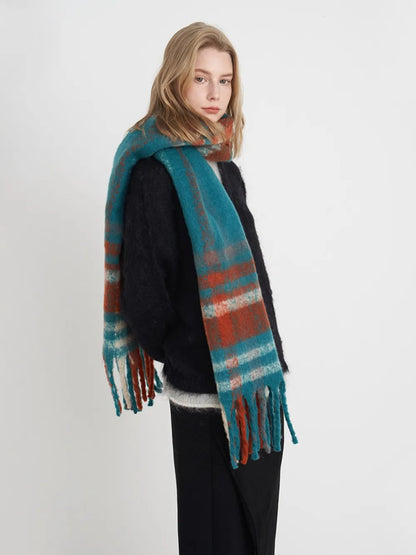 Oversized plaid fringe scarf - product photo 6