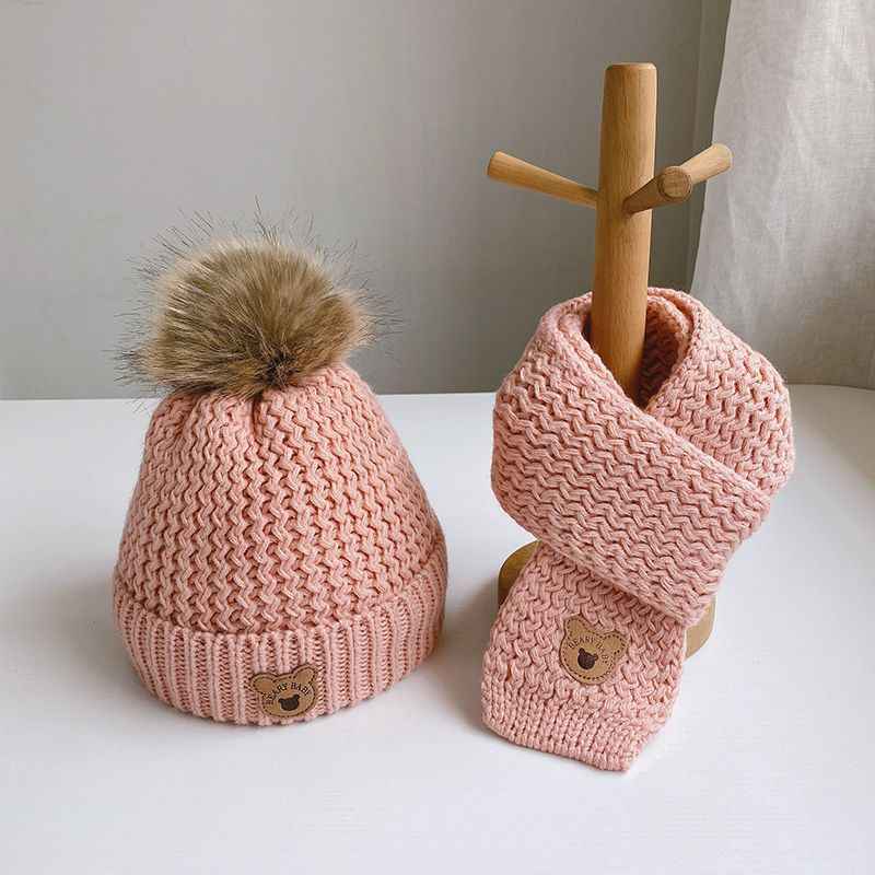 Kids Warm Velvet Bear Hat and Scarf Set