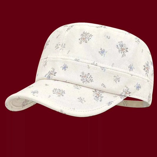 Women's floral print flat-top cap - light blue option