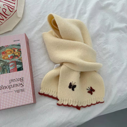 Unisex Butterfly Embroidered Scarf — off-white scarf displaying multicolor butterfly details