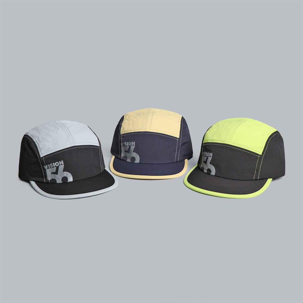 Unisex Colorblock 5 Panel Running Cap – Lightweight Sport Hat - Dark Blue and Light Blue brim profile