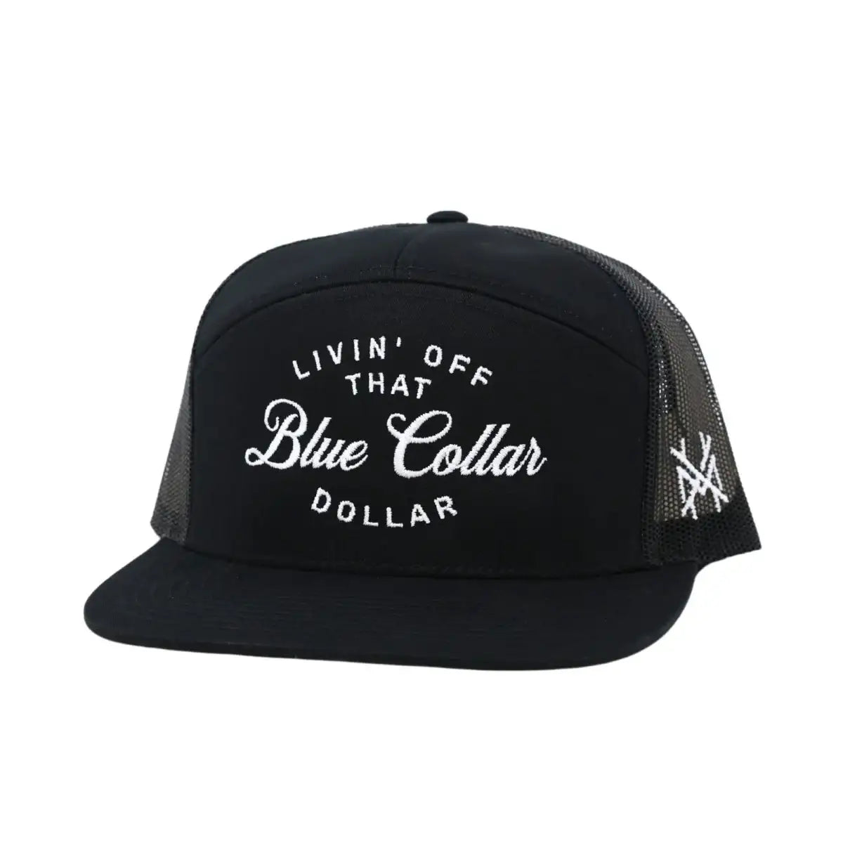 The Mad Hatter Company Blue Collar Dollar Snapback Hat, all-black cap with contrasting white lettering