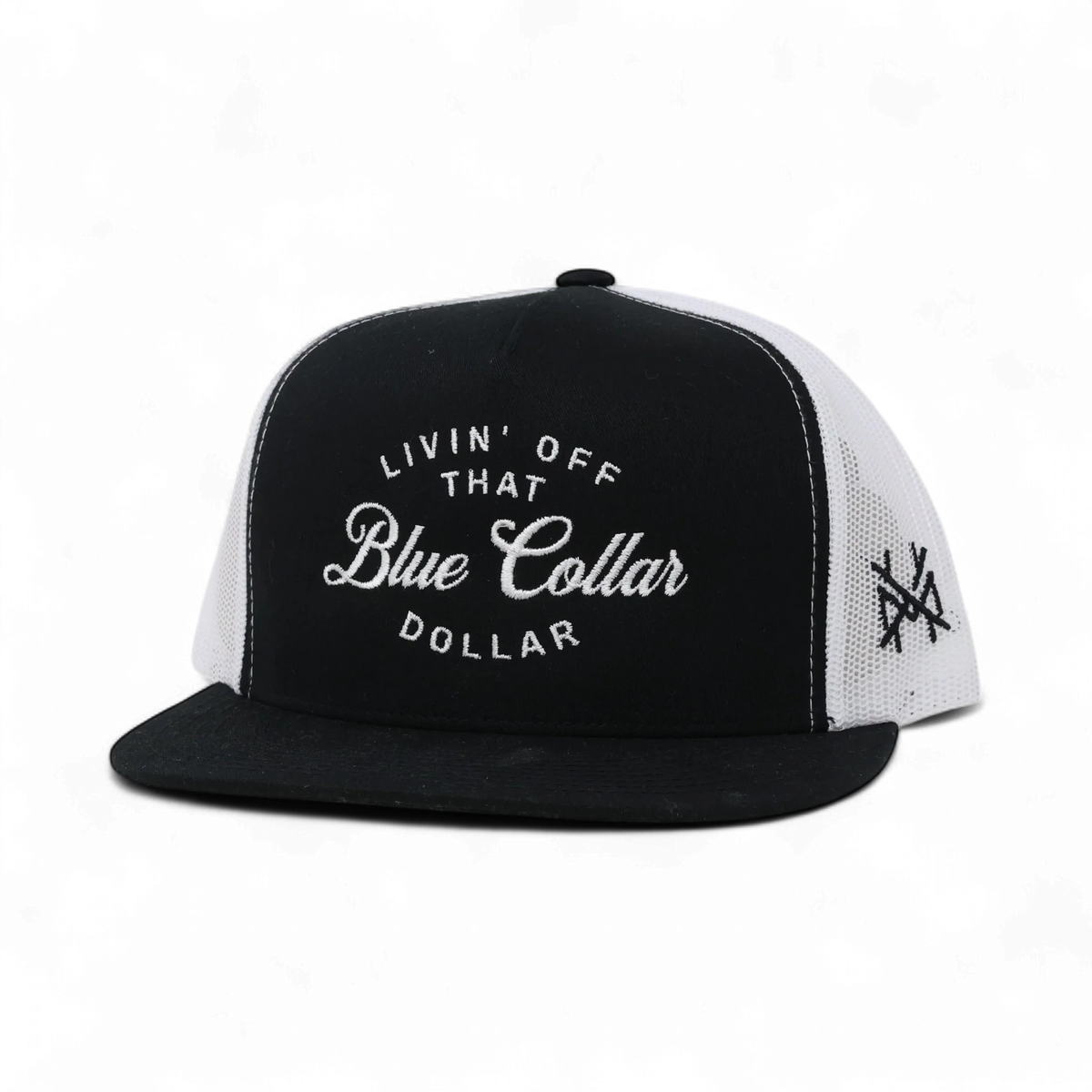 The Mad Hatter Company Blue Collar Dollar Snapback Hat, black crown and white mesh panels