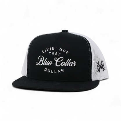 The Mad Hatter Company Blue Collar Dollar Snapback Hat, black crown and white mesh panels