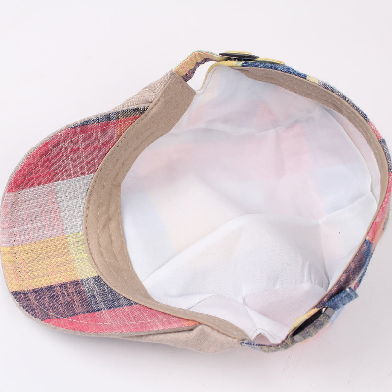 Unisex plaid cotton linen flat cap - product photo 2