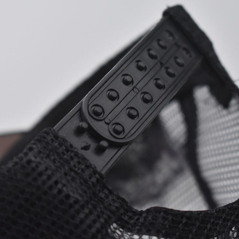 Close-up of the adjustable plastic snapback fastener