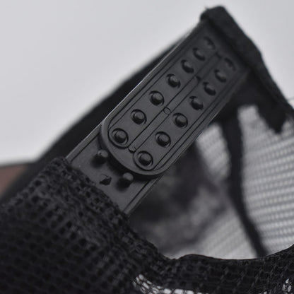 Close-up of the adjustable plastic snapback fastener
