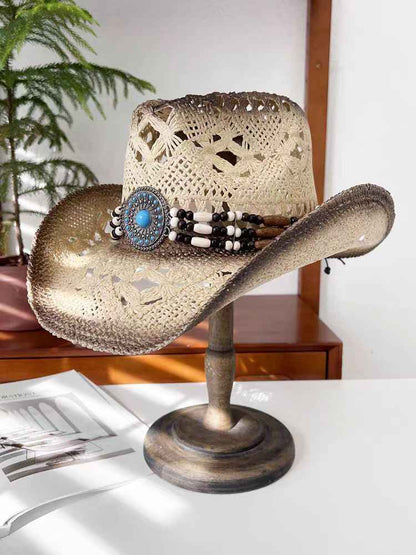 Unisex 04 Western Printed Straw Cowboy Hat texture close-up