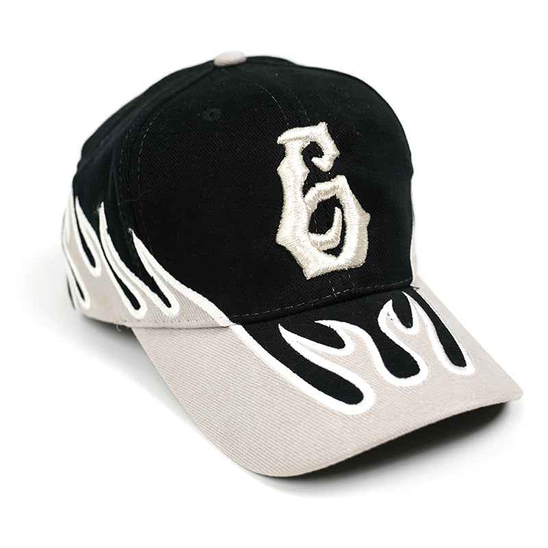 Flame embroidery cap black and silver styles
