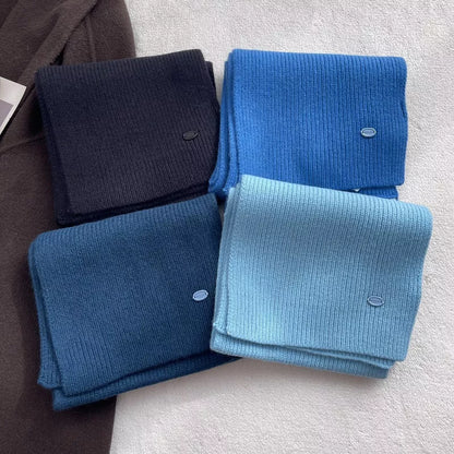 Unisex Pure Wool Warm Knit Scarf — folded pure wool scarves in black and blue tones