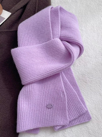Unisex Pure Wool Soft Knit Scarf — lavender purple scarf showing fine knit ribs