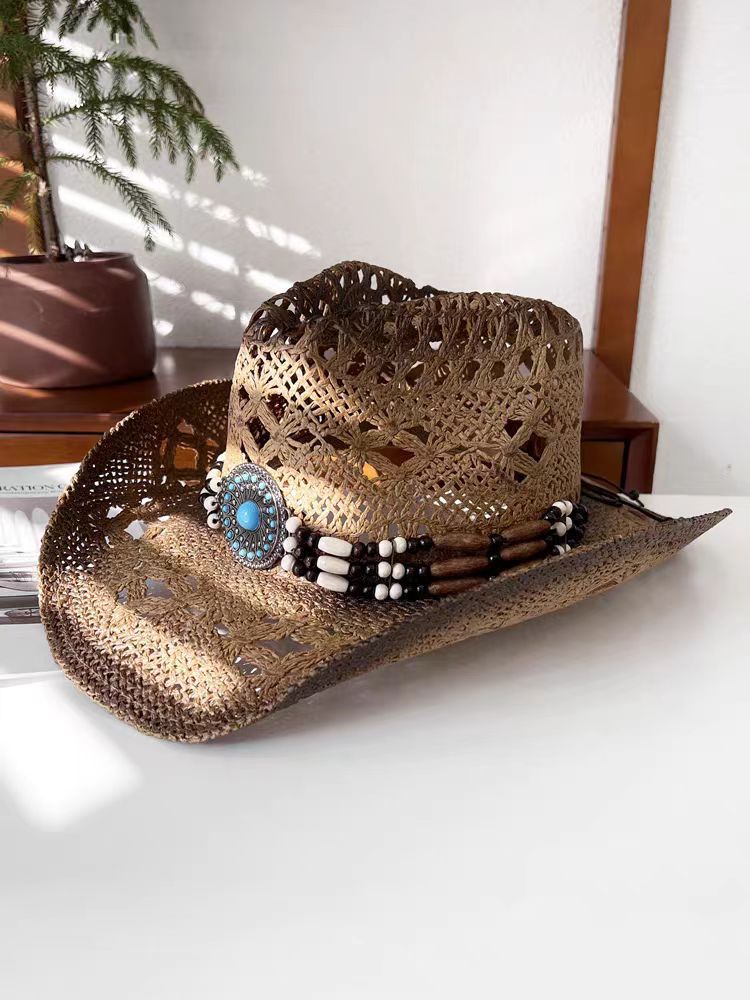 Unisex 20 Western Printed Straw Cowboy Hat color option