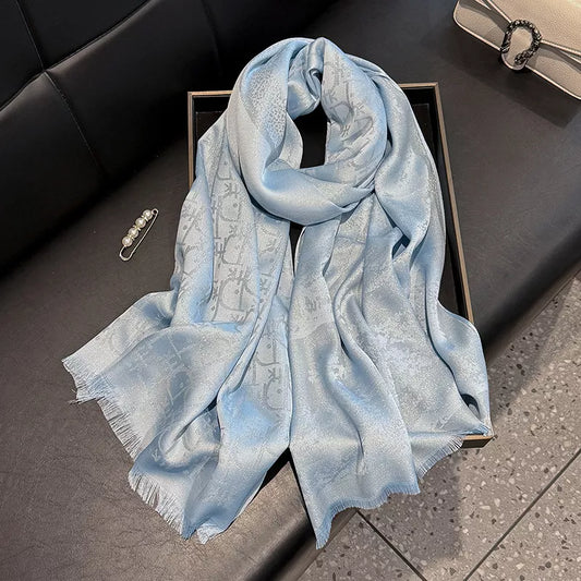 Unisex Raw Hem Warm Scarf in Light Blue - front view 1