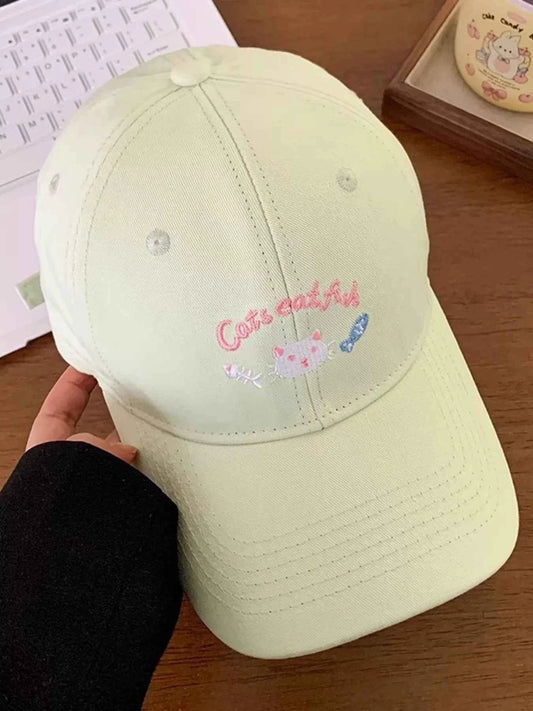 Unisex cat embroidered cotton baseball cap - light green color