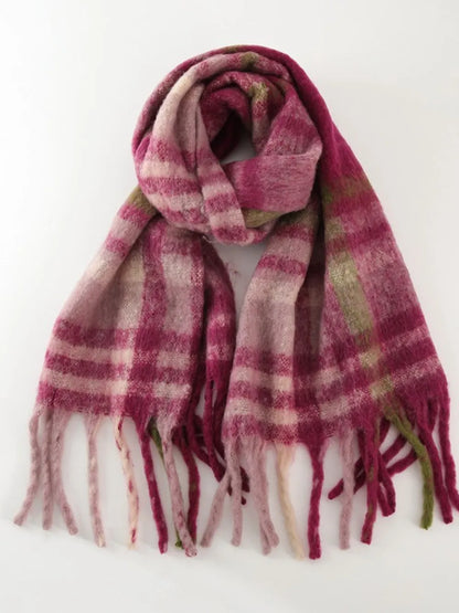 Oversized plaid fringe scarf - product photo 8