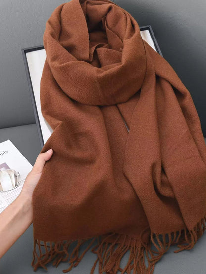 Unisex Heritage Solid Color Fringe Scarf in White - styled detail 20
