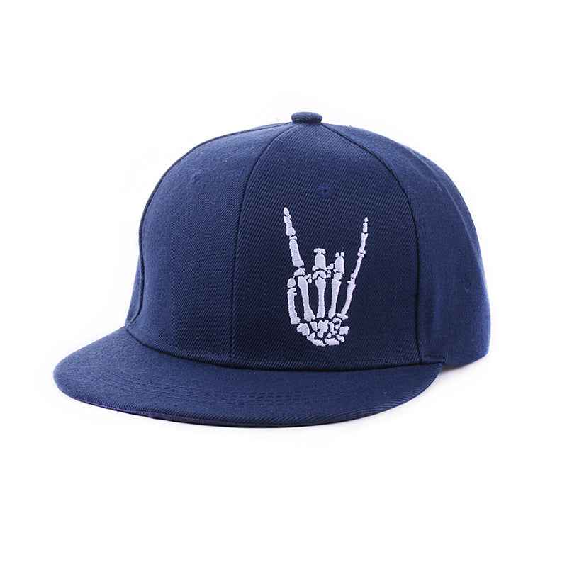 Black skeleton rock-hand embroidered snapback front view