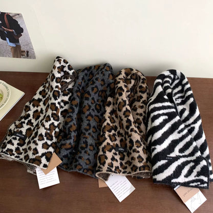 Unisex Animal Print Wool Scarf — spotted and striped wool scarves displayed together