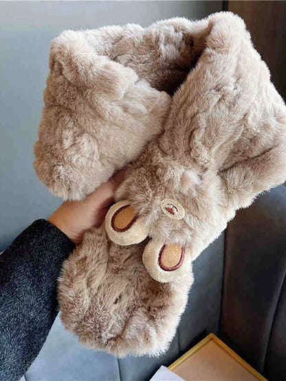 Unisex Animal Detail Plush Scarf — camel animal detail scarf loosely crossed