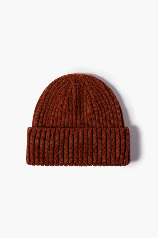 Dark gray rib-knit cuff beanie front view