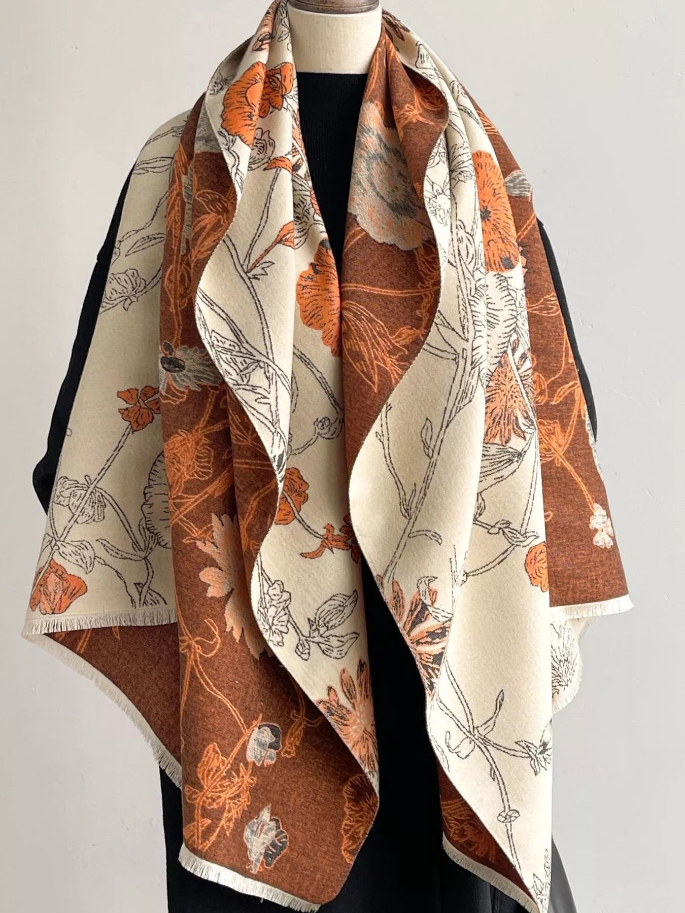 Women's Floral Print Reversible Scarf in Red - full-length view 6